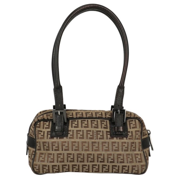Fendi Handbags - Fendi Zucchino Bauletto Shoulder Bag in Brown and Tan